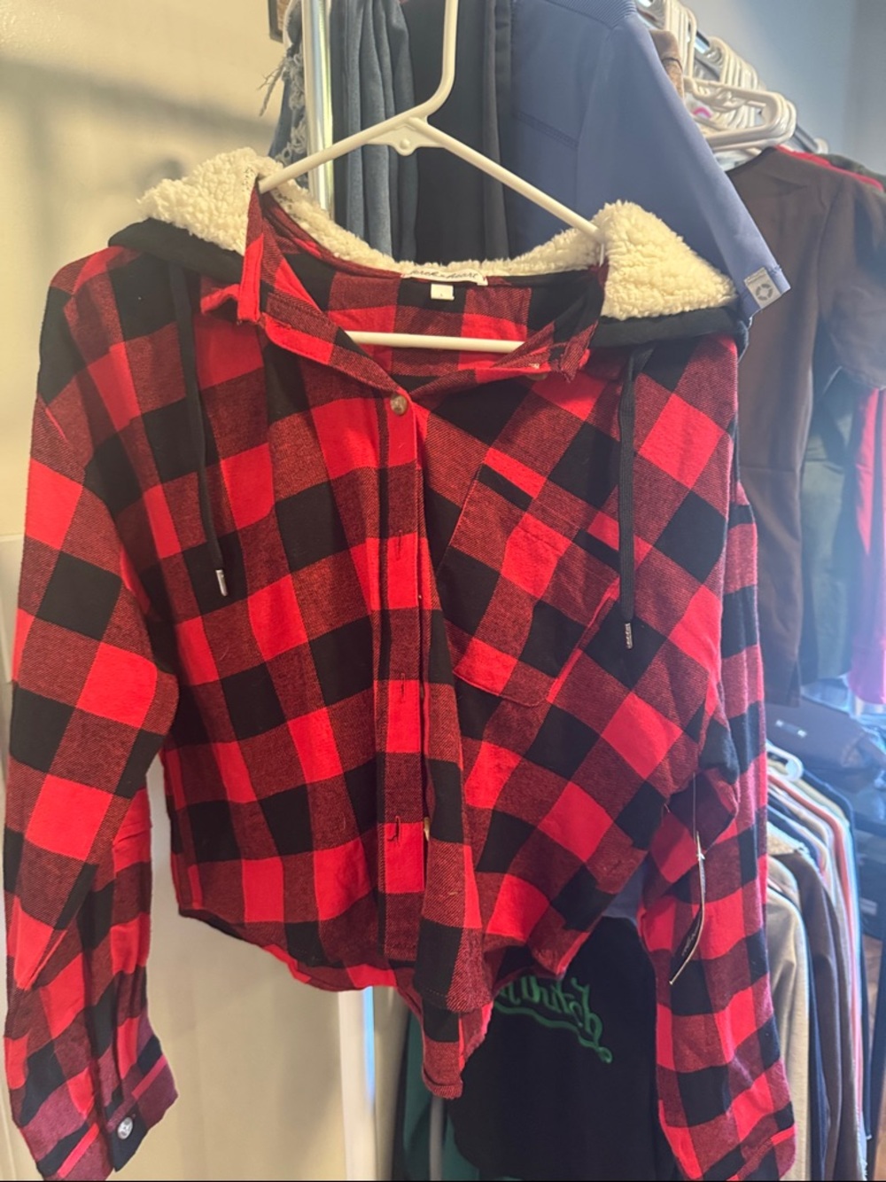Derek Heart Red & Black Buffalo Plaid Sherpa-Lined Hooded Flannel